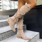 Low-Heel Suede High Boots