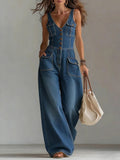 Denim Sleeveless Jumpsuit Overalls