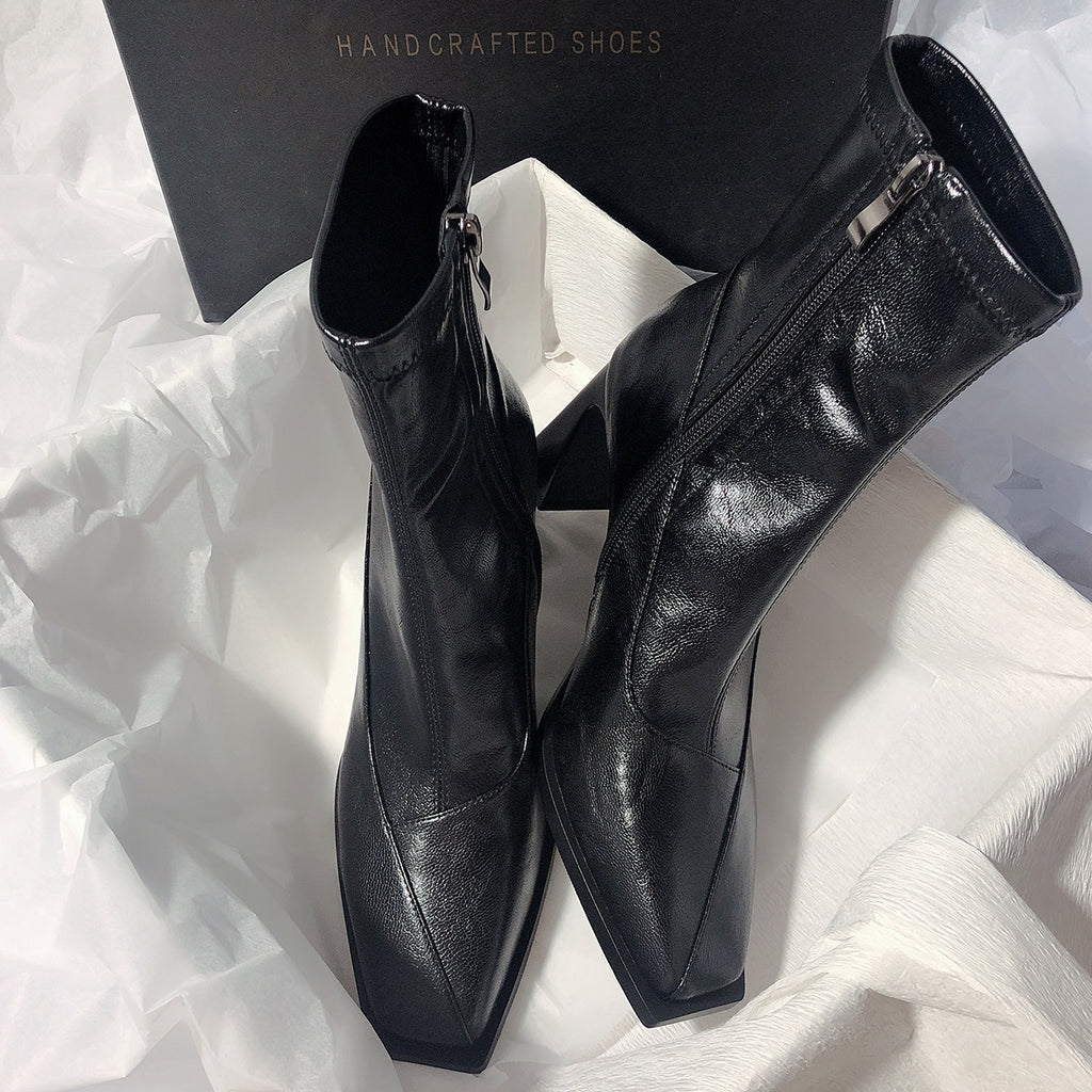 Genuine Leather Square Toe Boots