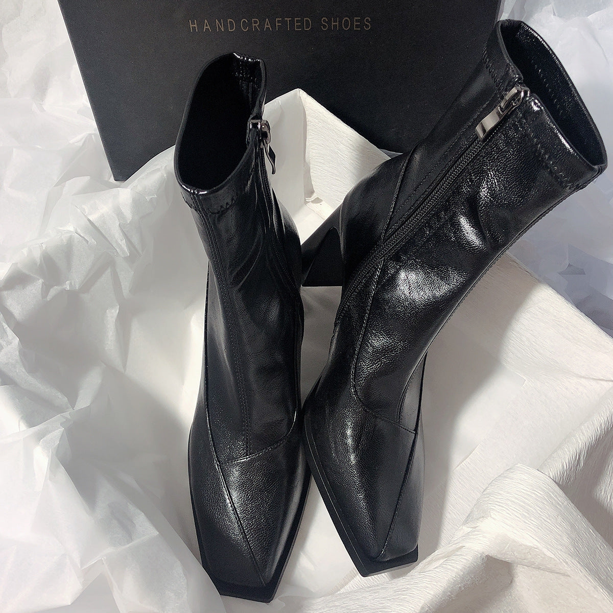 Genuine Leather Square Toe Boots