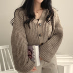 Women Loose Knit Cardigan Lantern Sleeve