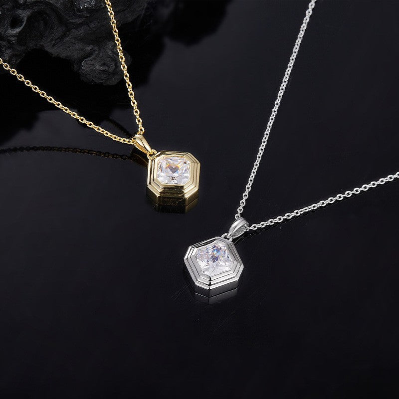 S925 Silver Moissanite Geometric Pendant Necklace
