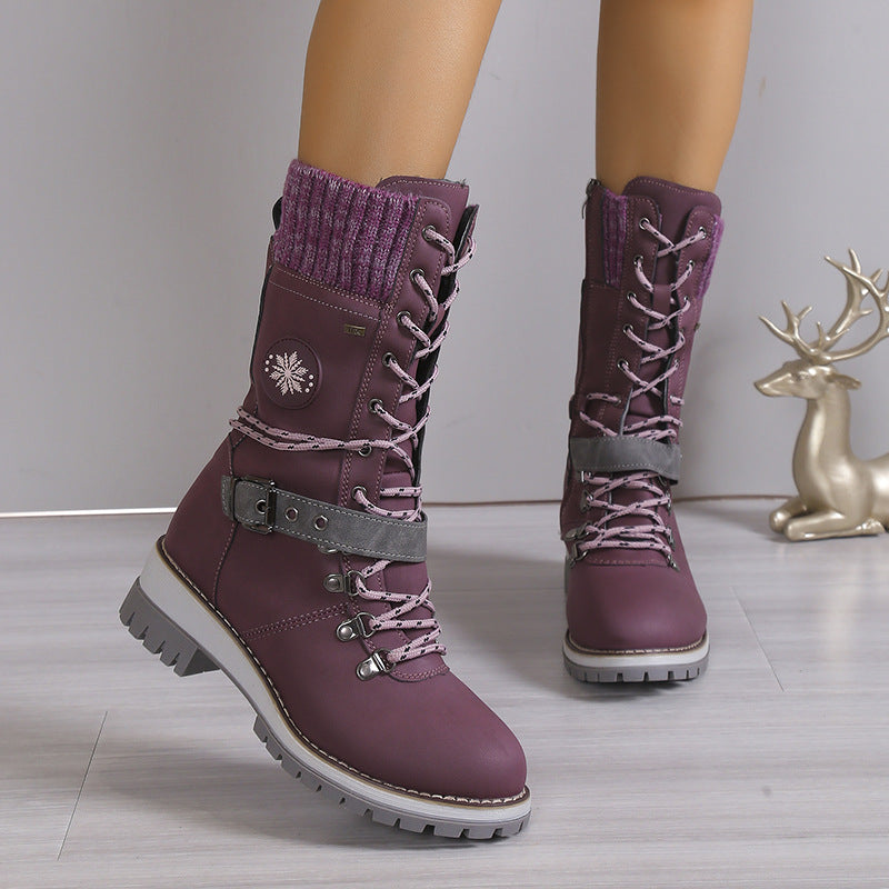 Fur-Lined Snow Boots with Lace-Up
