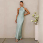 Halter Neck Satin Long Dress for Women