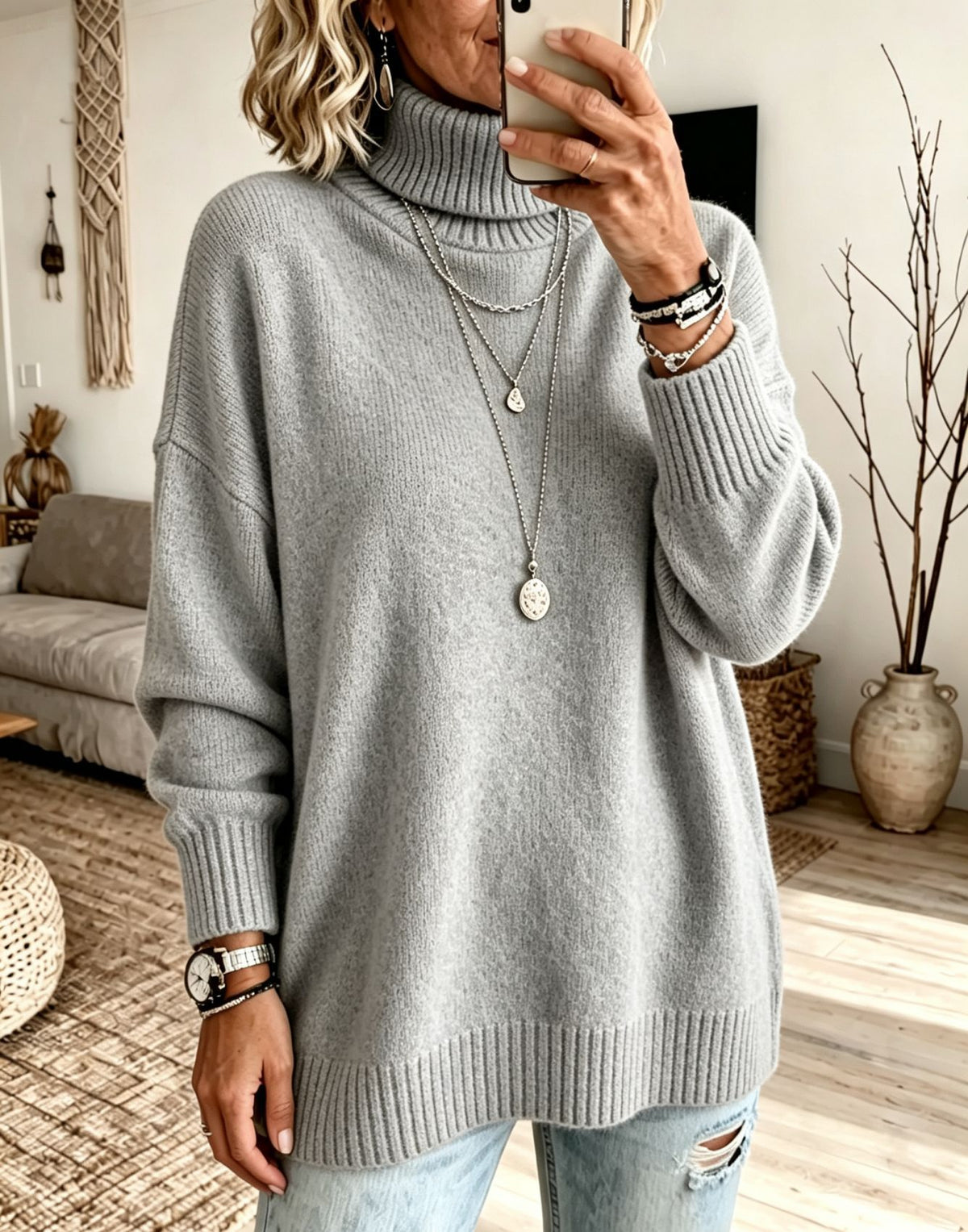 Womens High-Neck Knit Sweater