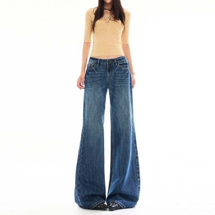 Casual Omni Vintage Cat Claw Cracked Bamboo Pattern Slightly Flared Jeans Relaxed Pants
