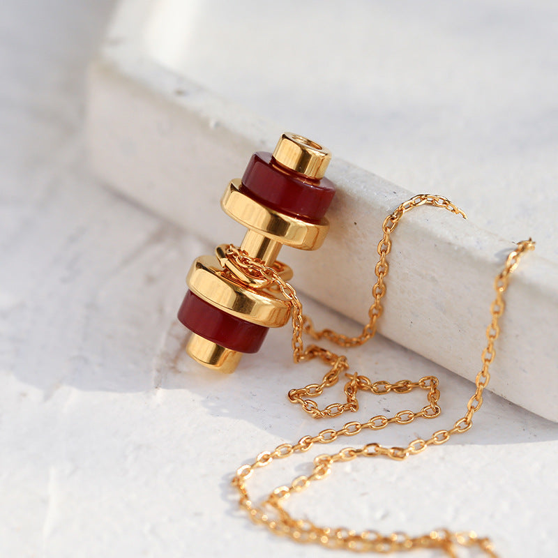 Adjustable Agate Malachite Dumbbell Necklace