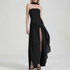 Elegant Slim Fit Solid Color Waist Cinching Slit Dress