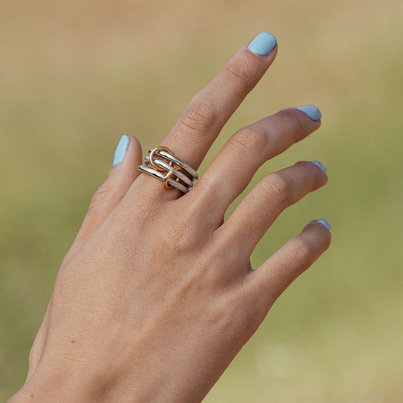 S925 Sterling Silver Zirconia Geometric Triple Ring