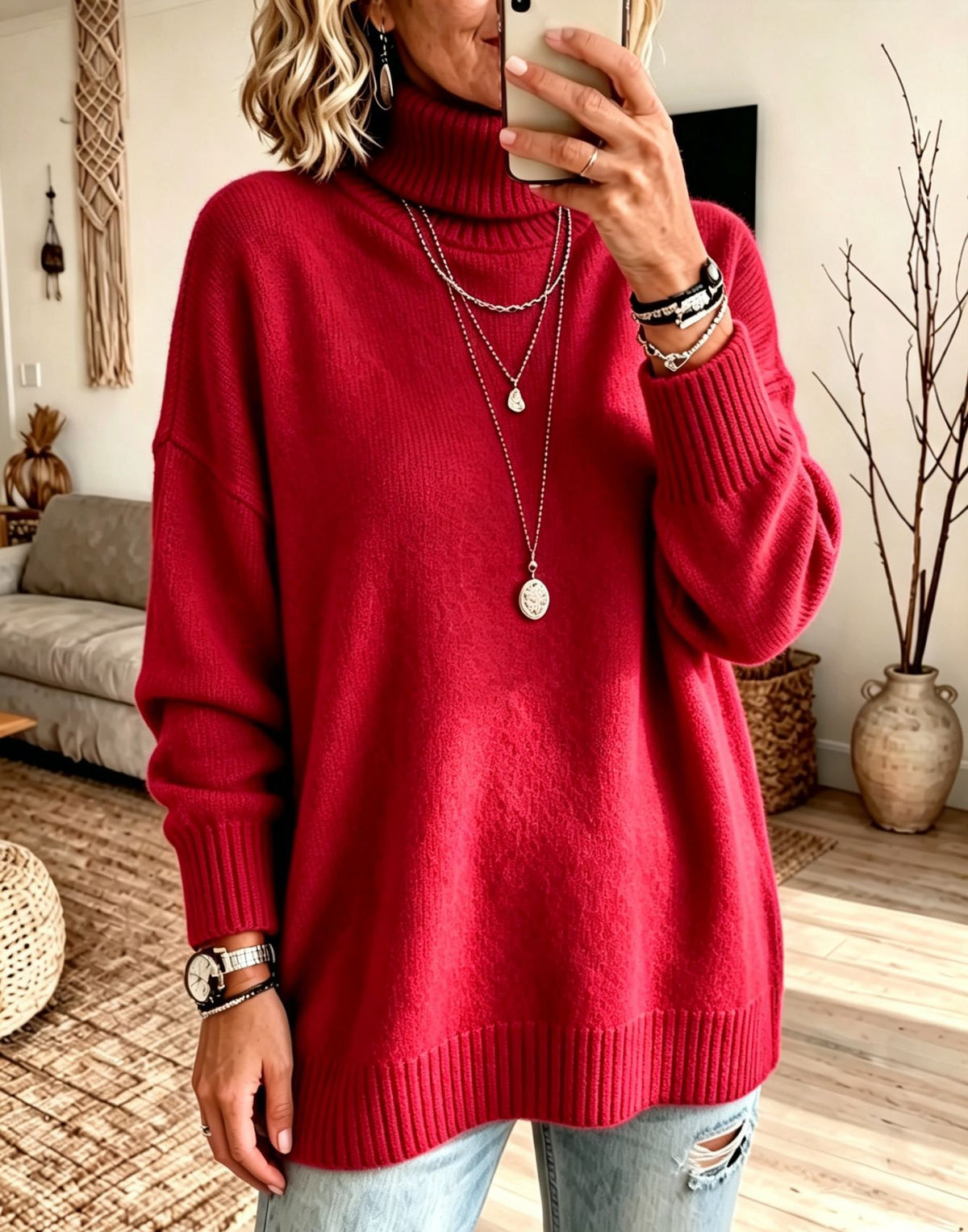Womens High-Neck Knit Sweater