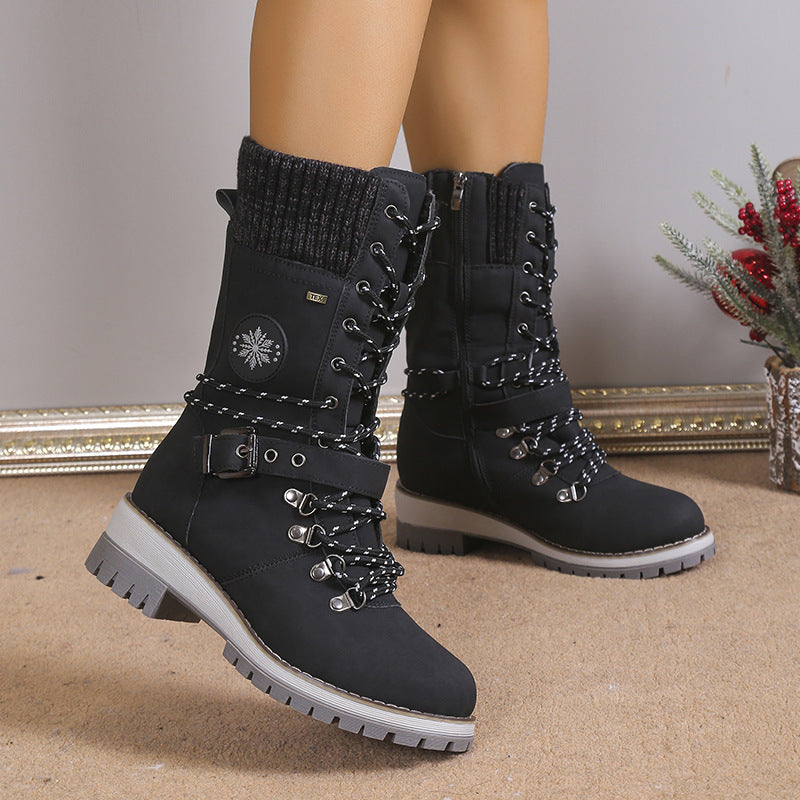 Fur-Lined Snow Boots with Lace-Up