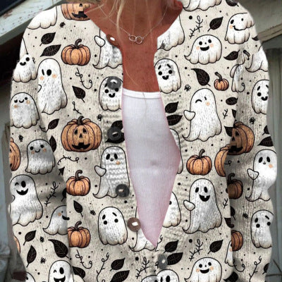 Women's Chunky Knit 3D Print Cardigan