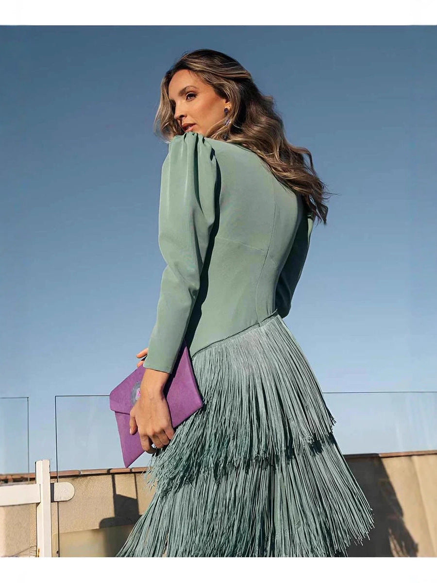 Elegant Tassel Maxi Evening Dress