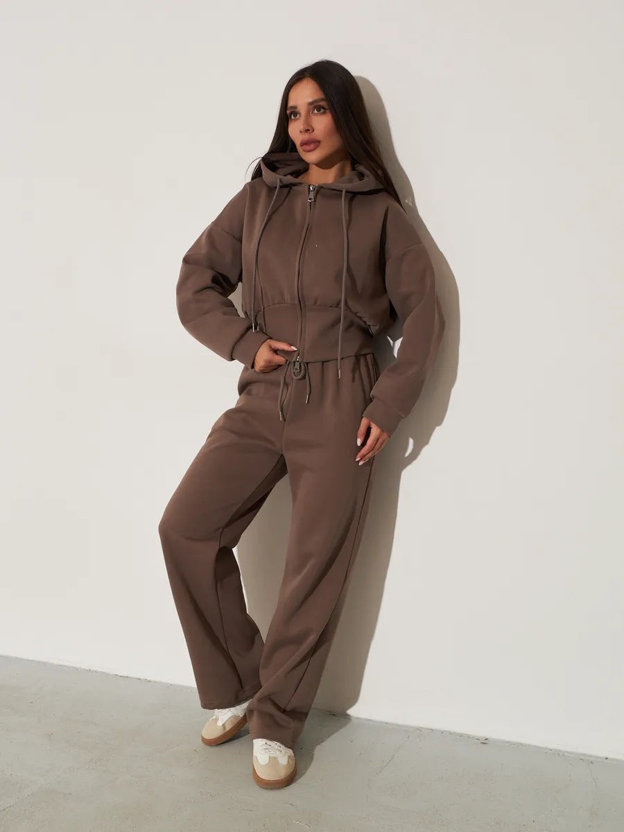 Women's Solid-Color Casual Zip-Up Sweatshirt