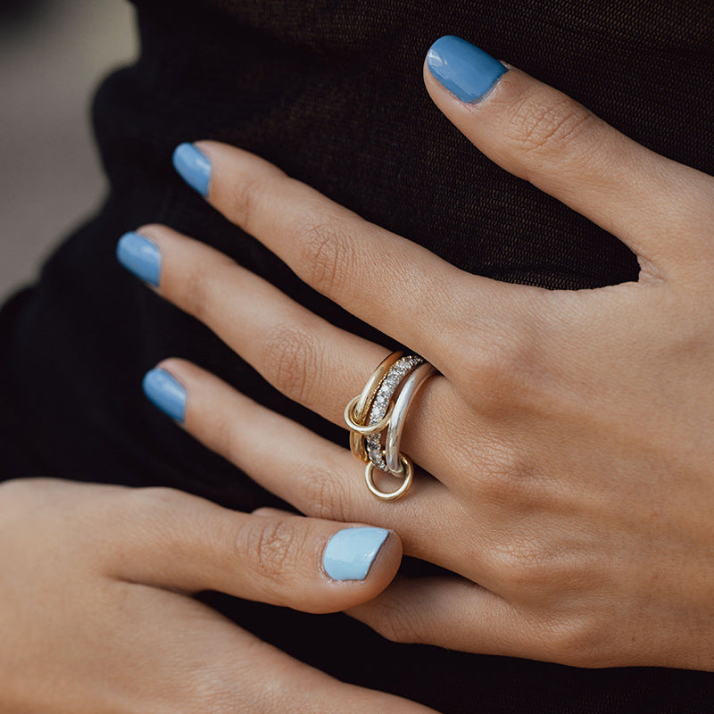 S925 Sterling Silver Zirconia Geometric Triple Ring