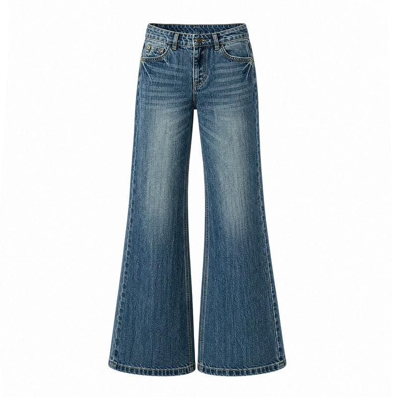Casual Omni Vintage Cat Claw Cracked Bamboo Pattern Slightly Flared Jeans Relaxed Pants