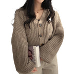 Women Loose Knit Cardigan Lantern Sleeve