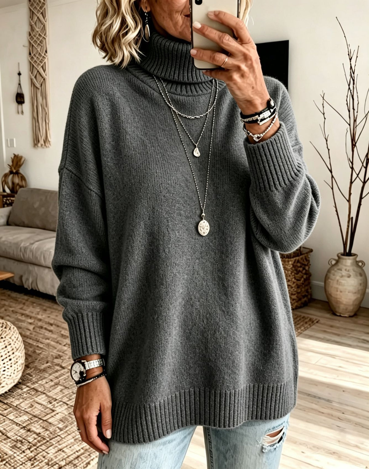 Womens High-Neck Knit Sweater