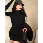 Slim Fit Bodycon Dress with Half High Collar