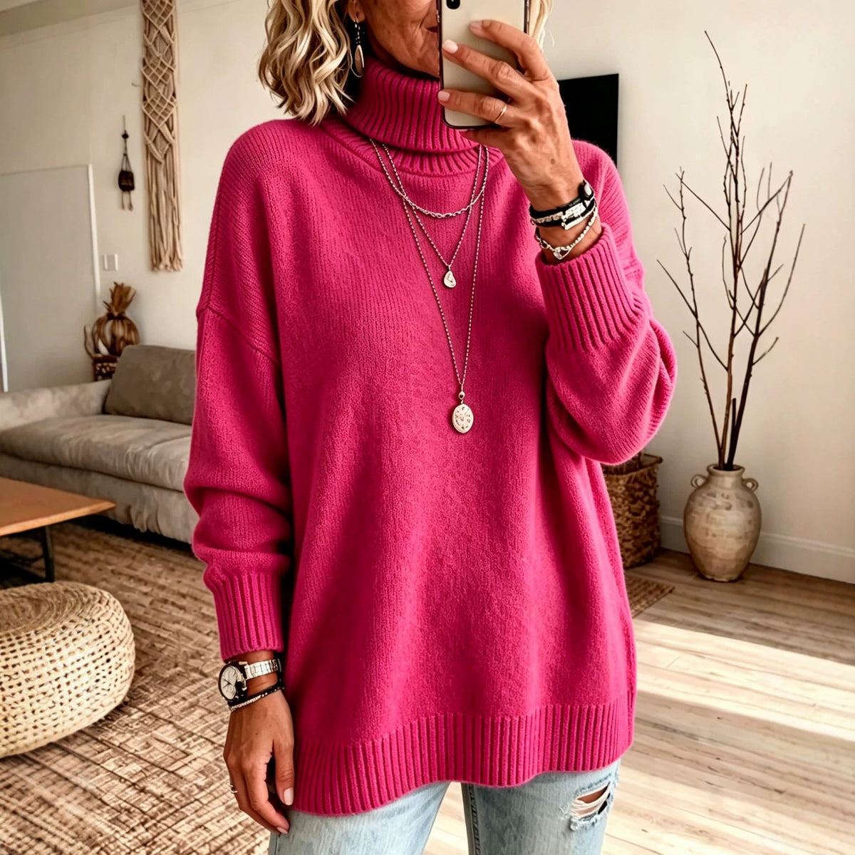 Womens High-Neck Knit Sweater