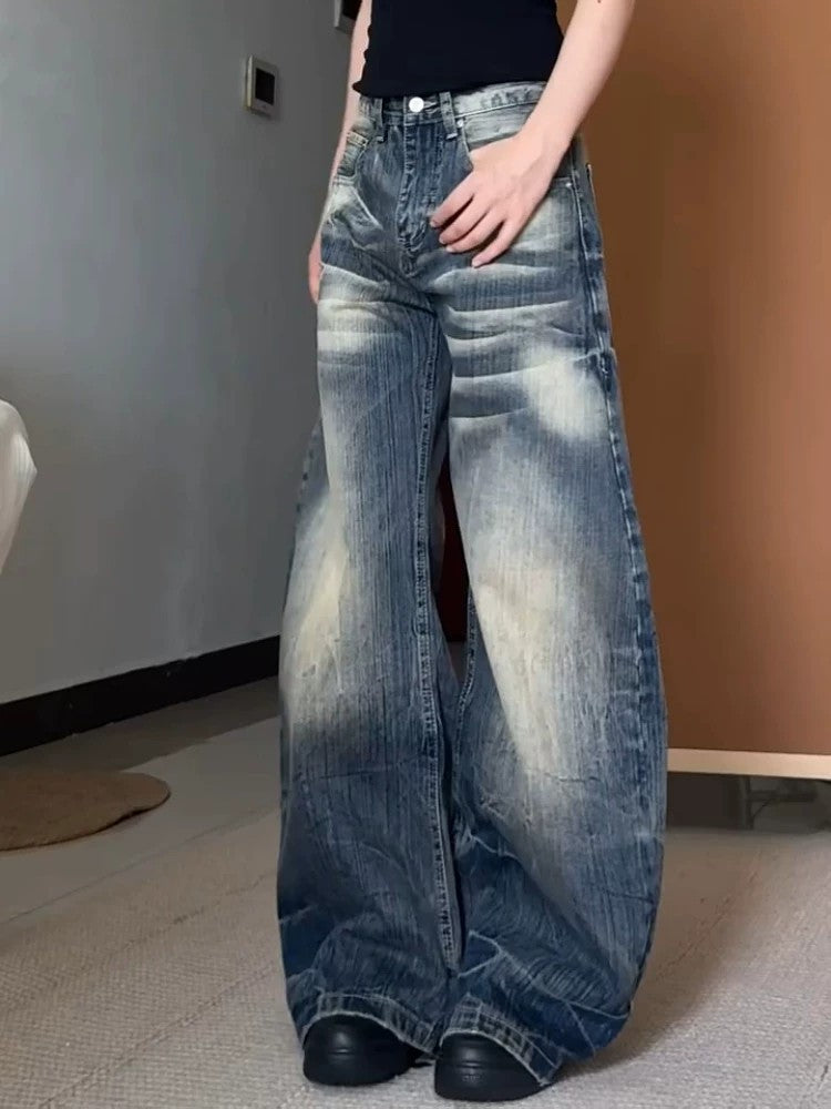 Vintage Washed Wide Leg Denim Pants