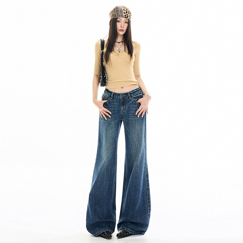 Casual Omni Vintage Cat Claw Cracked Bamboo Pattern Slightly Flared Jeans Relaxed Pants
