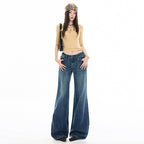 Casual Omni Vintage Cat Claw Cracked Bamboo Pattern Slightly Flared Jeans Relaxed Pants
