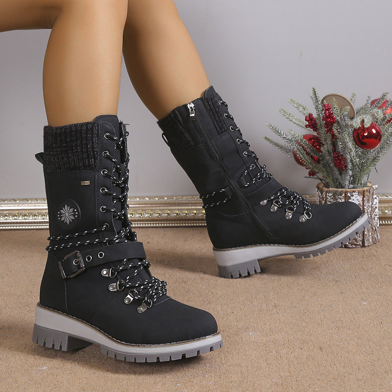 Fur-Lined Snow Boots with Lace-Up