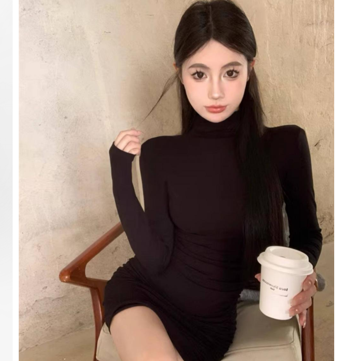 Slim Fit Bodycon Dress with Half High Collar