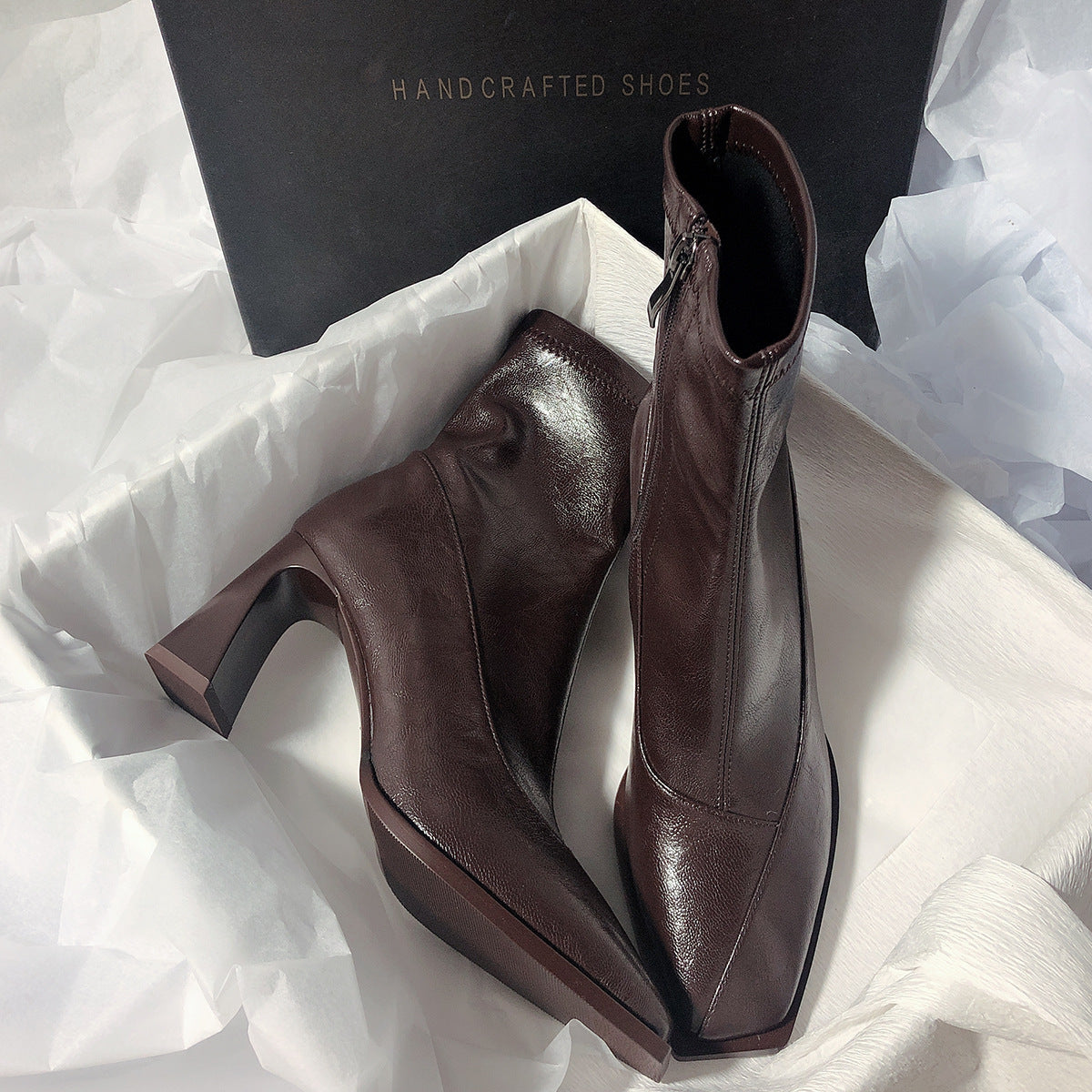 Genuine Leather Square Toe Boots