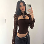 Womens Lace Patchwork Crop Top