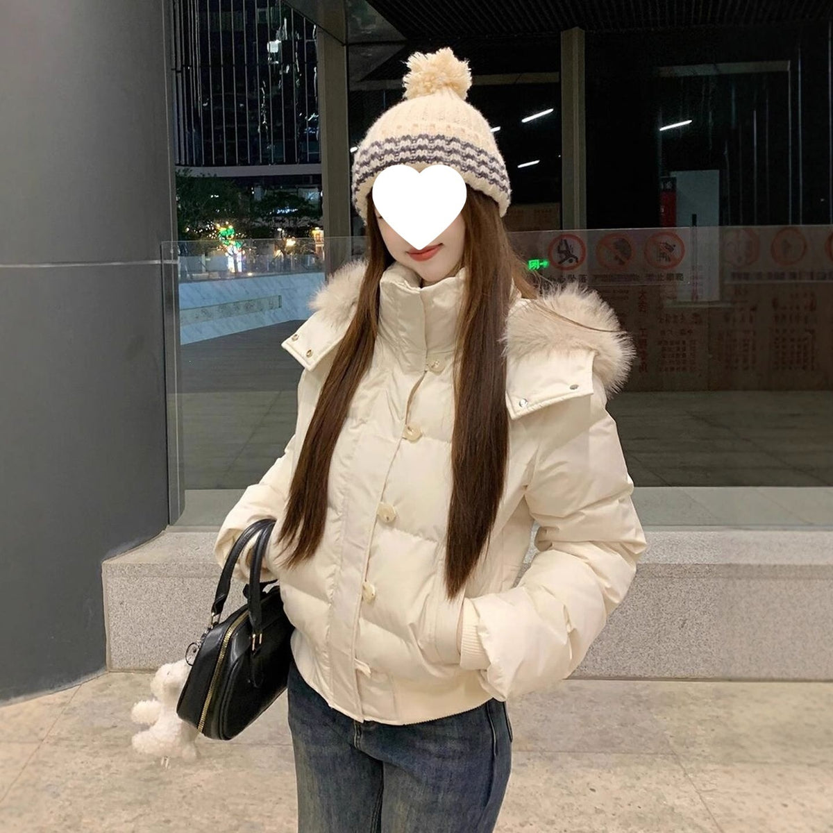 Women's Fur Collar Padded Short Coat