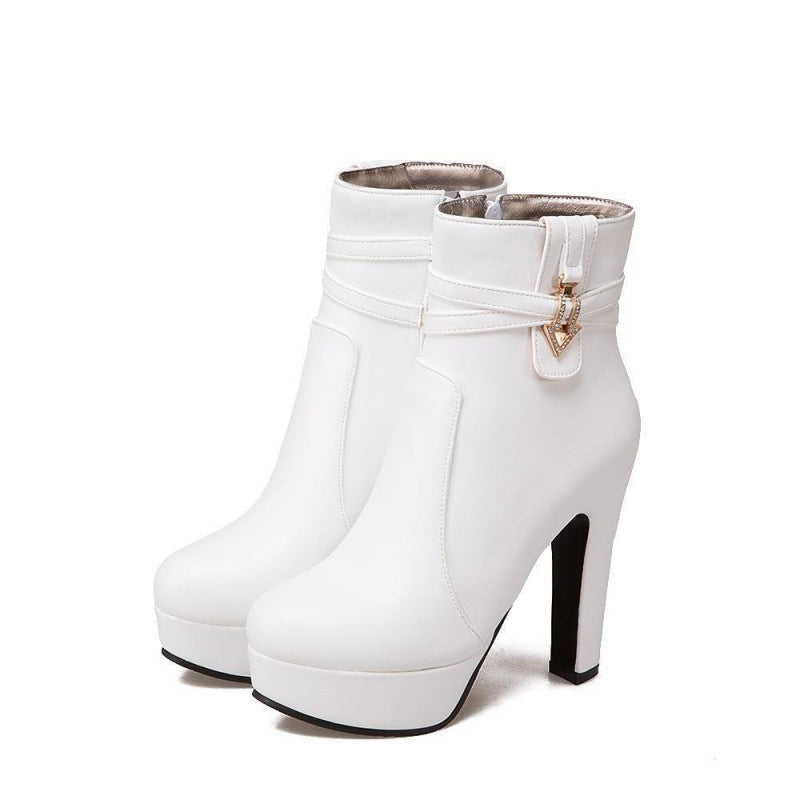 Rhinestone Chunky Heel Ankle Boots