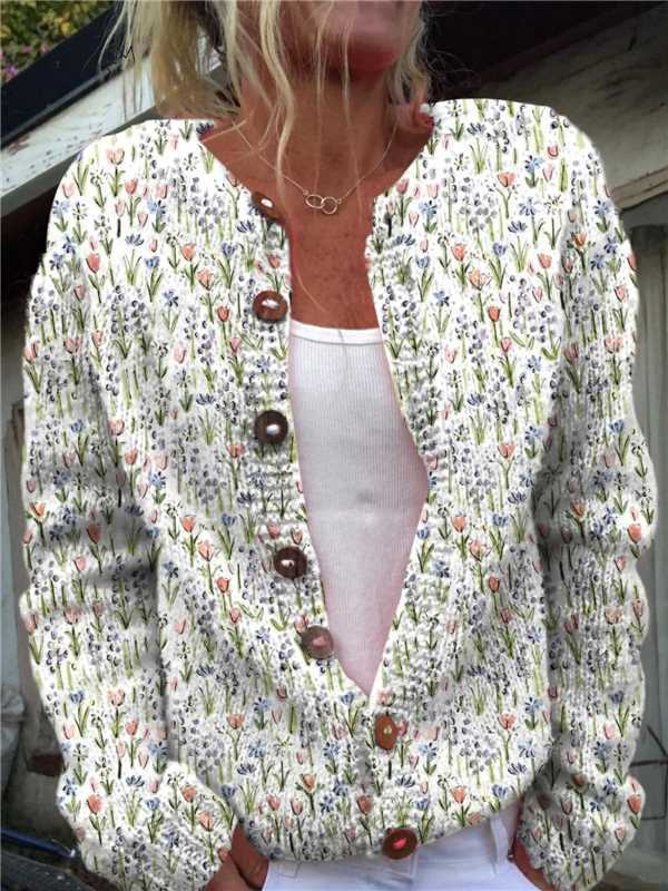 Women's Chunky Knit 3D Print Cardigan