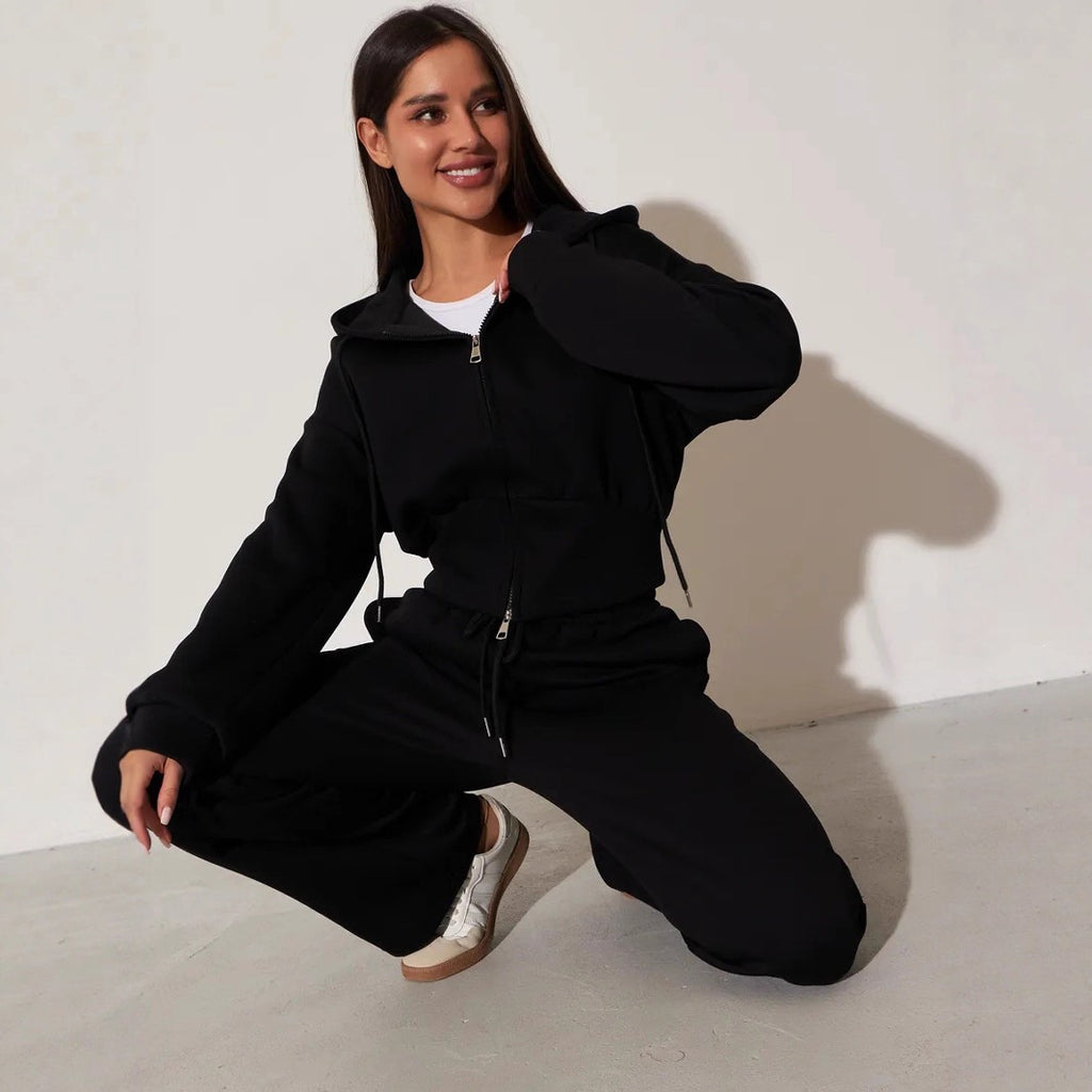 Women's Solid-Color Casual Zip-Up Sweatshirt