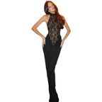Womens Halterneck Lace Backless Maxi Dress