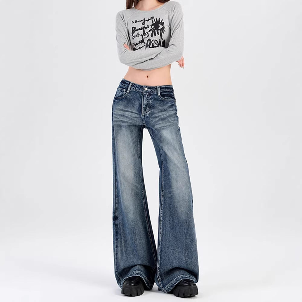 Womens Retro Distressed Flared Jeans