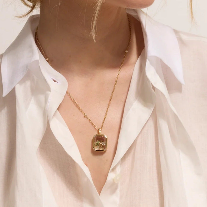 Clear Glass Geometric Pendant Necklace