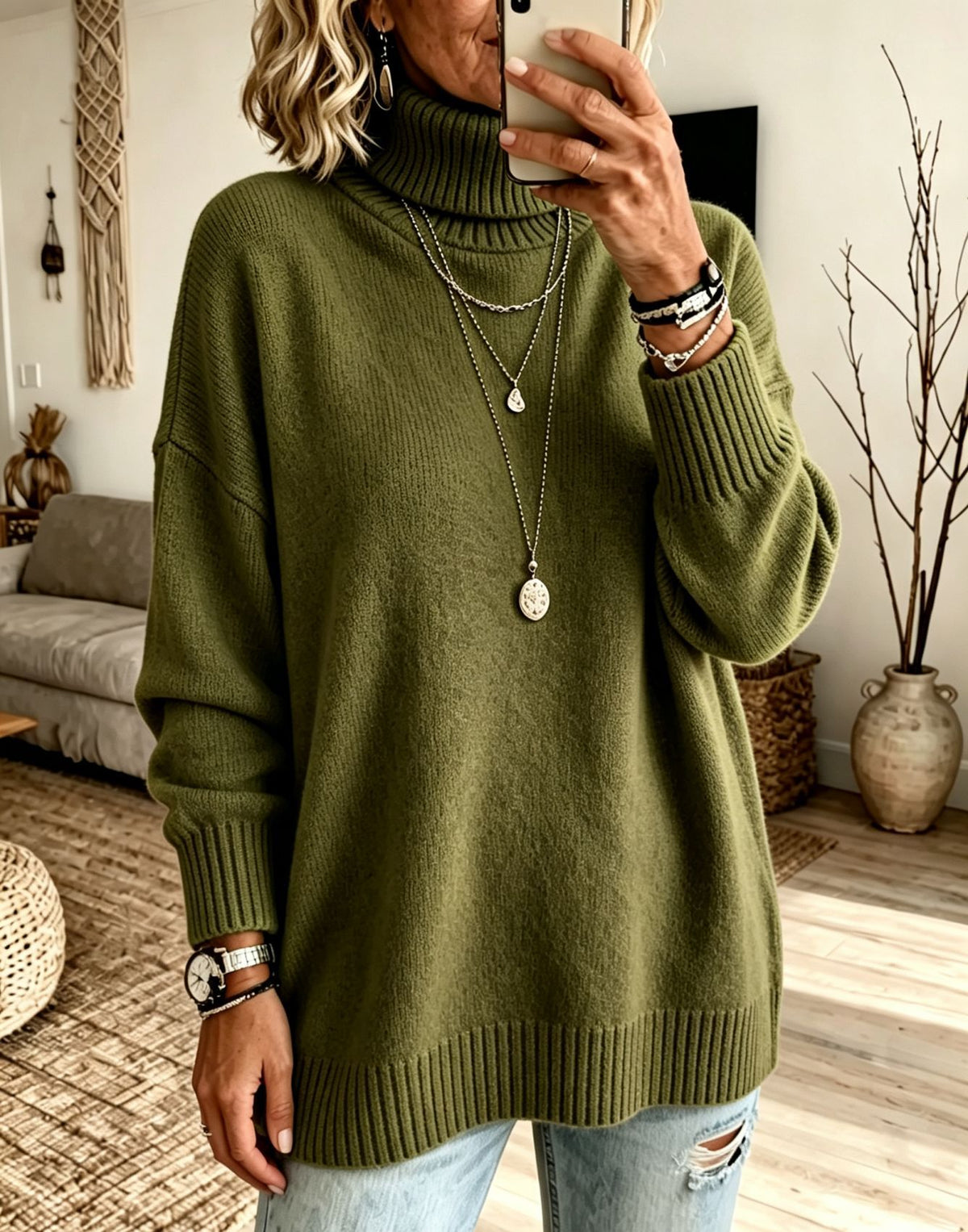 Womens High-Neck Knit Sweater