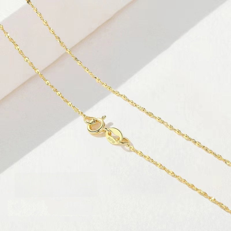 18K Gold Plain Chain Necklace for Women