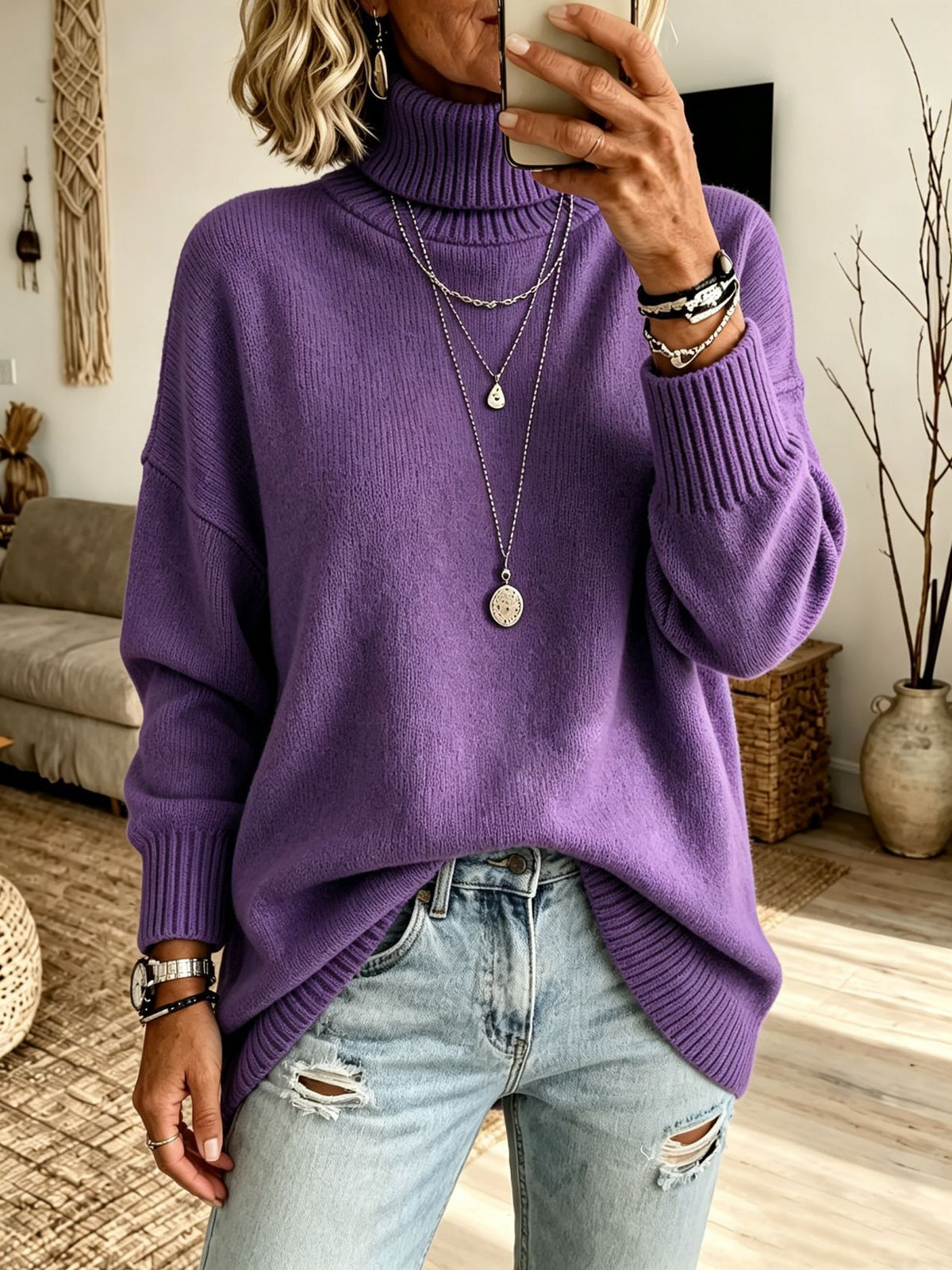 Womens High-Neck Knit Sweater