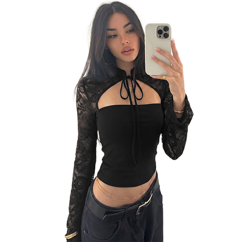 Womens Lace Patchwork Crop Top