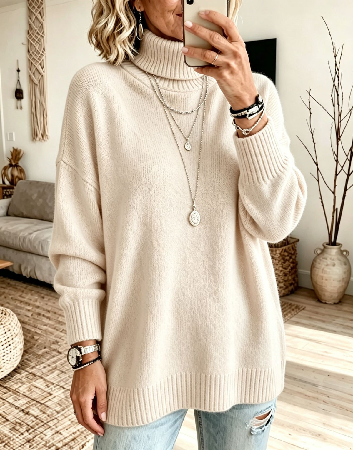 Womens High-Neck Knit Sweater
