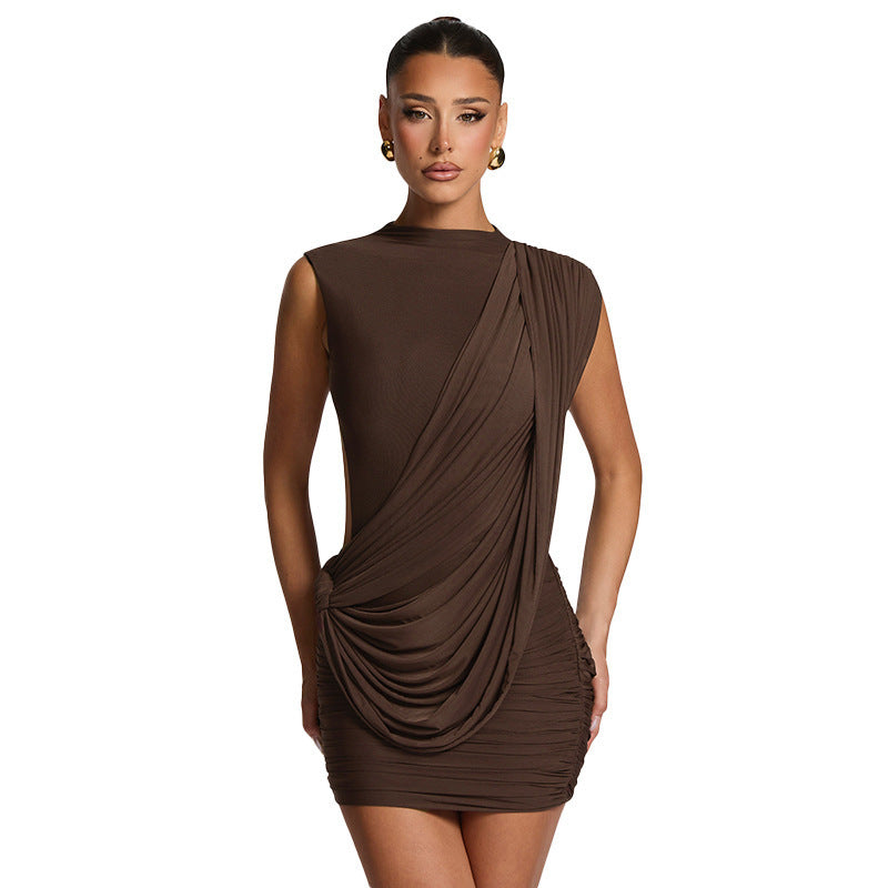 Women's Casual Solid Color Sleeveless Irregular Ribbon Slim Backless Dress