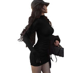 Slim Fit Bodycon Dress with Half High Collar
