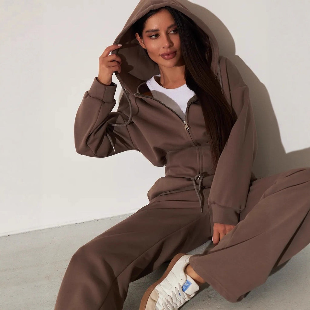 Women's Solid-Color Casual Zip-Up Sweatshirt