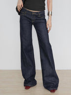 Letter Embroidery Low-Waist Flared Jeans
