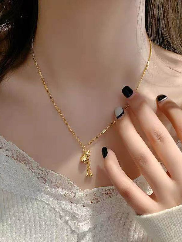 18K Gold Gourd Tassel Pendant Necklace
