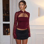 Womens Lace Patchwork Crop Top