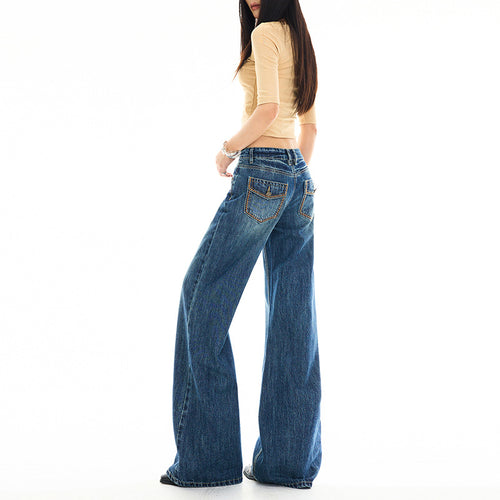 Casual Omni Vintage Cat Claw Cracked Bamboo Pattern Slightly Flared Jeans Relaxed Pants